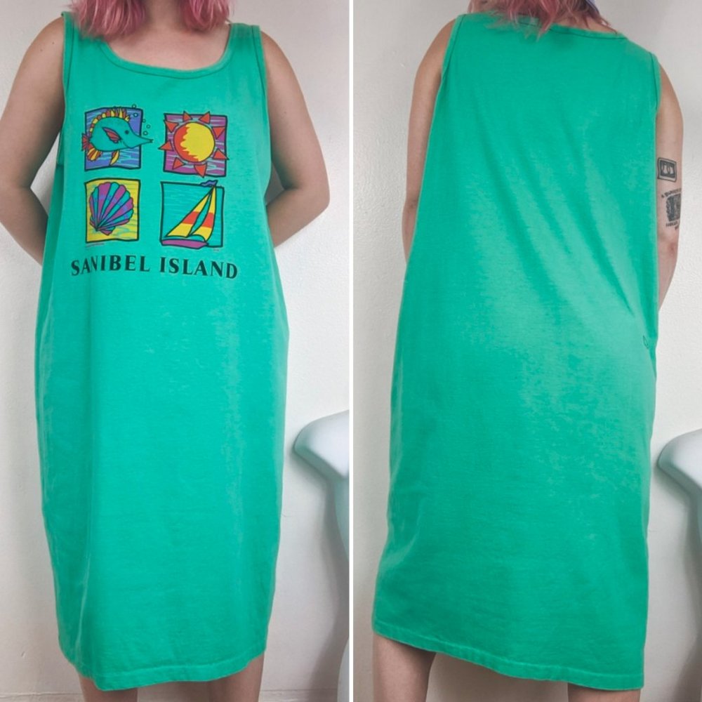 VTG 90s Sanibel Island Tourist Tank Dress - Picture 3 of 5
